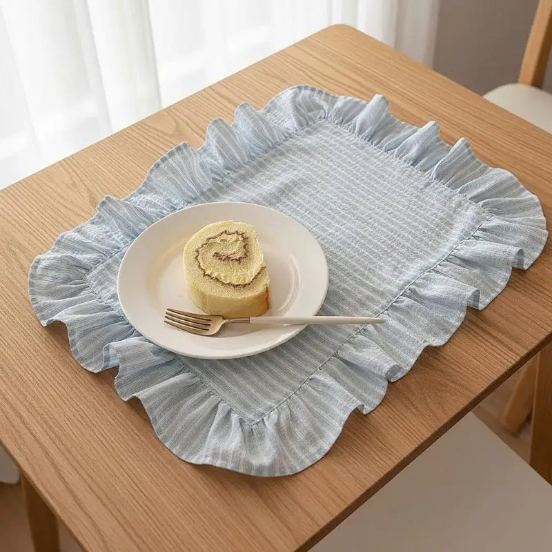 Kitchen Dining Room Breakfast Party Napin Pink Blue Stripe Ruffle Qme