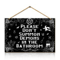 Halloween wooden wall sign, "Please Don't Summon Demons in the Bathroom" spider web witch decoration, fun Halloween decoration Qme YX0355