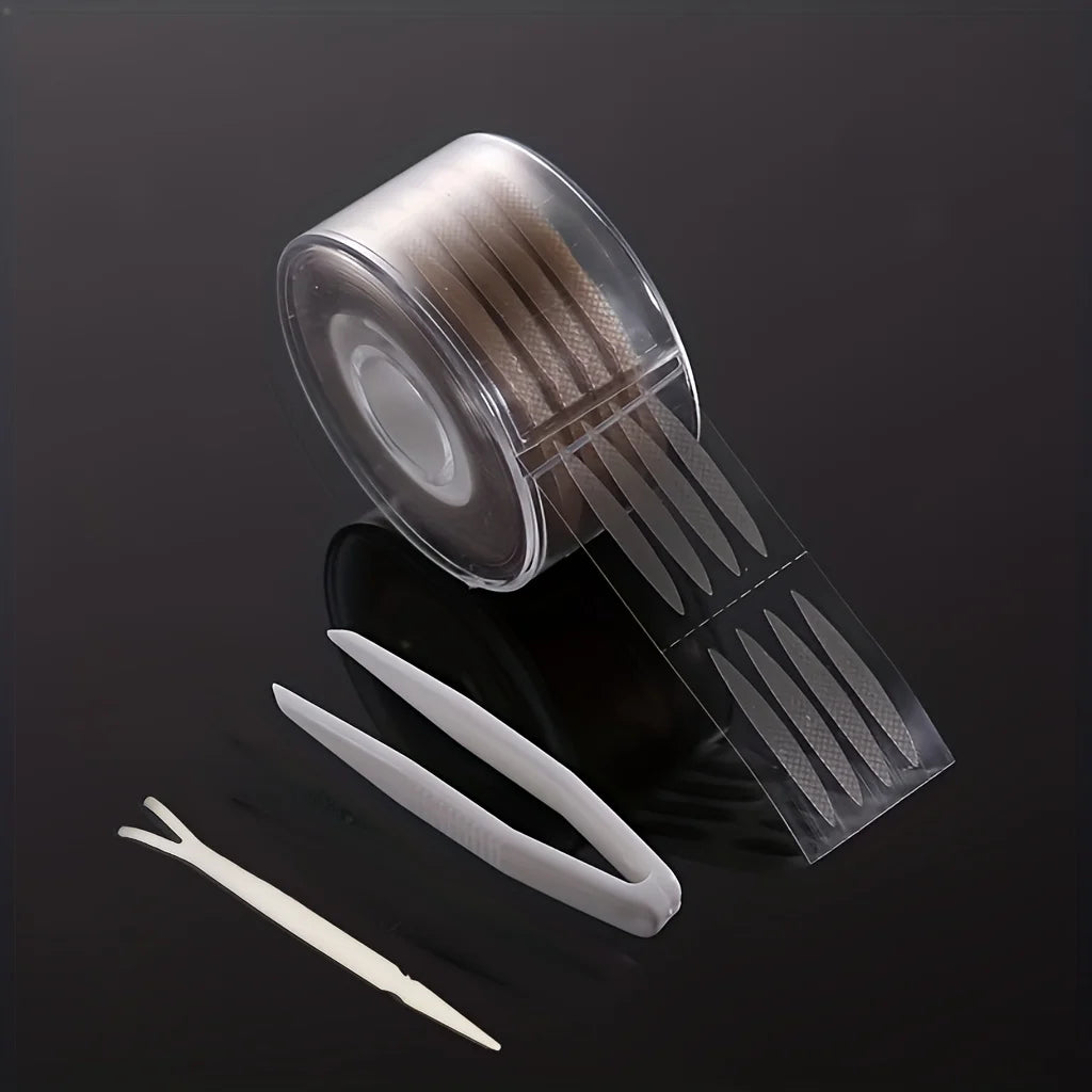 600pcs Ultra-Thin Clear Beige Eyelid Tape Stickers | Long-Lasting Lifter for Natural Big Eyes Look with Tweezers Qme Olive