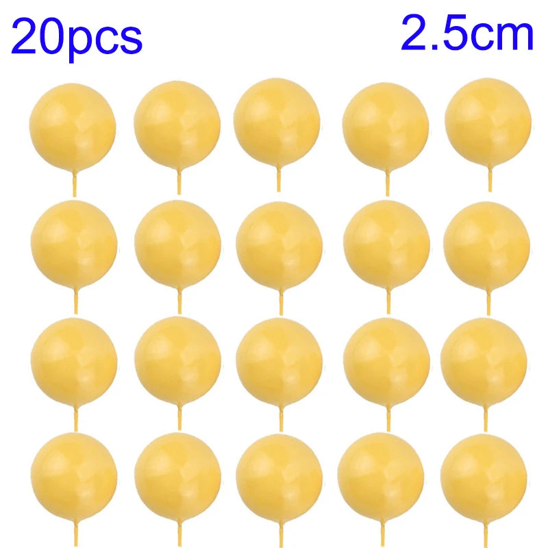 20Pcs Cake Topper Gold Silver Ball Happy Birthday Cake Topper DIY Cupcake Flag Wedding Christmas Ball Decor Birthday Decoration Qme 20pcs-Yellow-2.5cm