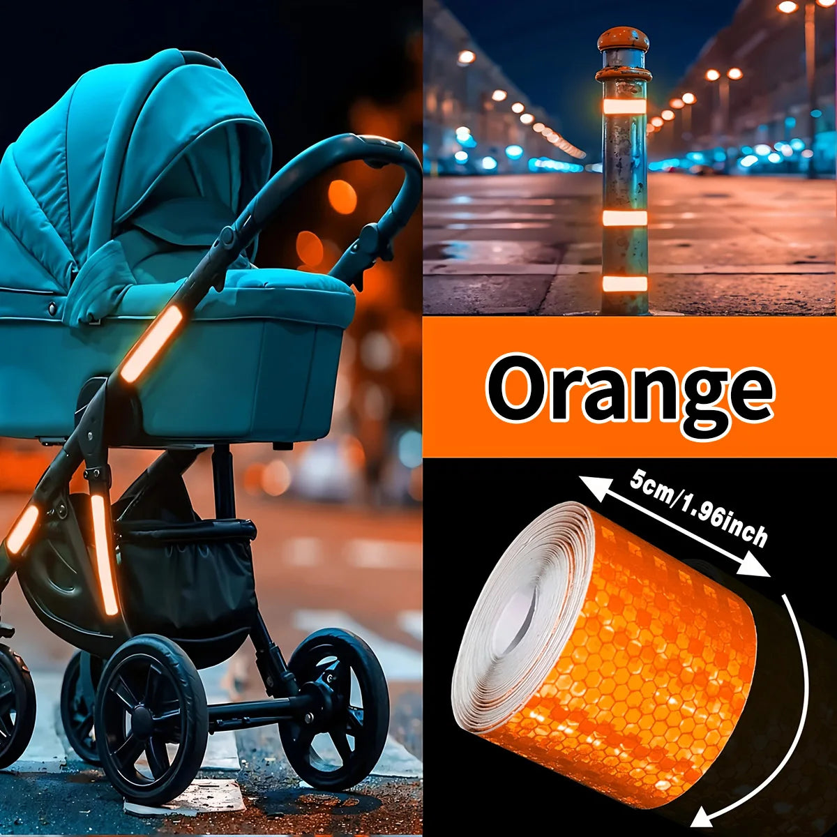 5cm*3M Reflective Warning Tapes Waterproof Outdoor Car Stickers Safety Strip White Red Fluorescent Yellow Reflectors for Bicycle Qme Orange
