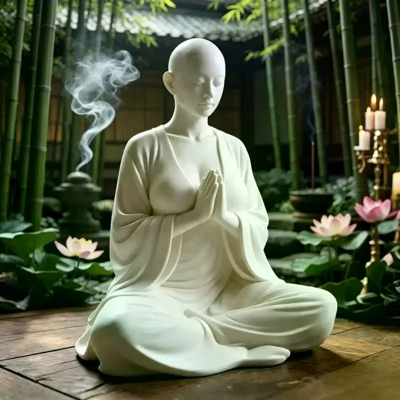 White Zen Meditation Sculpture Minimalist Figurine Spiritual Art Decor Ideal Ornament & Gift For Yoga Room Bedroom Living Room Qme