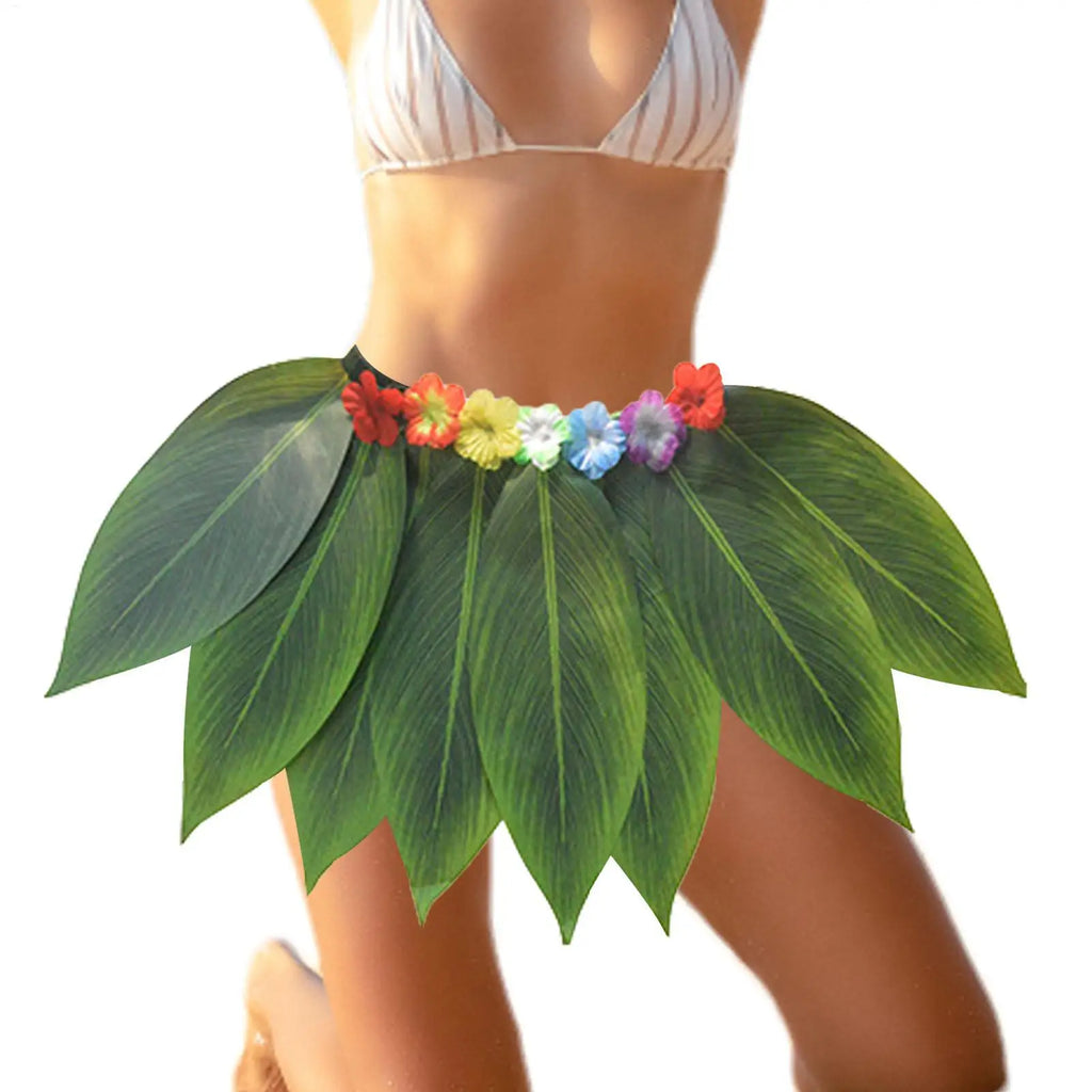 Leaves Skirt Hawaiian Green Grass Skirt Kids Dress Up for Party Girls Photo Autumn Cosplay Teens Stage Performance Halloween Qme
