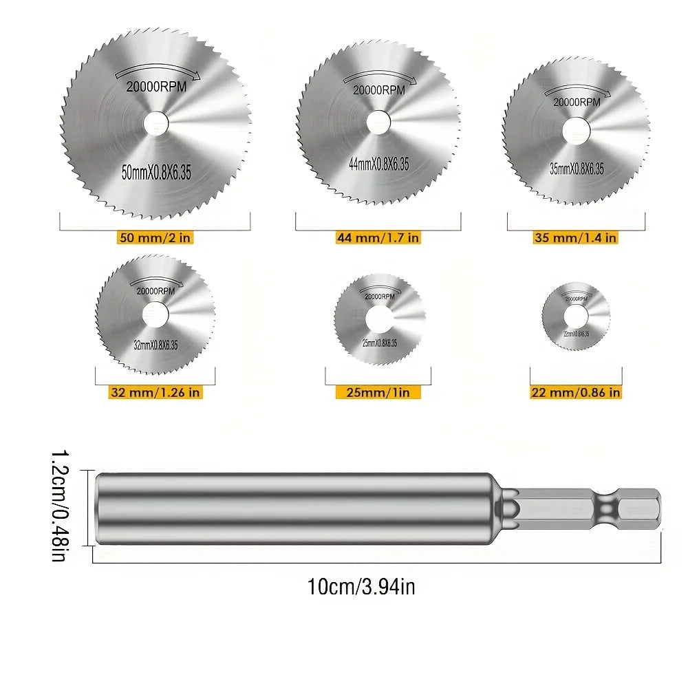 High Speed Steel Cutting Wheel - 1/4 Hex Shank Thin Blade for Rotary Saw with 5 Interchangeable Cutting Heads Qme