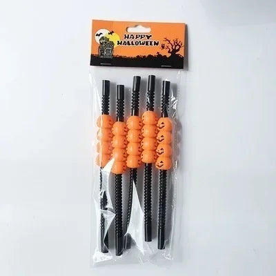 Halloween Straws Home Party Decoration Holiday Bar Cartoon Skull Qme black and orange