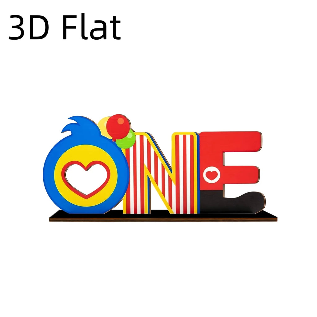1SET 3D Carnival Wooden Desktop Ornament, Red, Blue, Yellow ONE Letters, Warm Birthday Commemorative Desktop Gift Qme