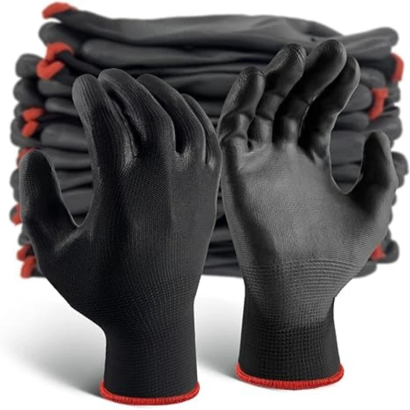 50PCS PU Coated Palm Gloves White Anti-static Dust-free Electronic Factory Labor Protection Gloves PU Coated Fingertips Qme