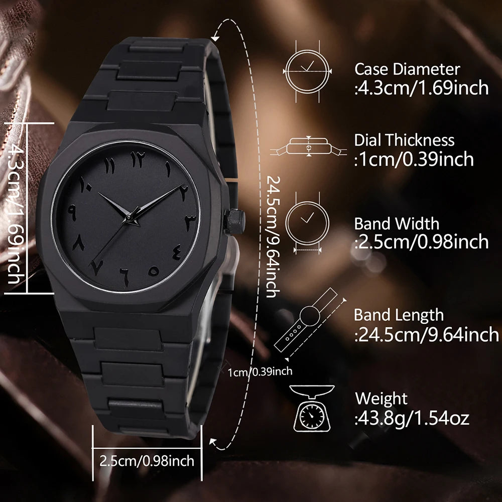 Matte black octagonal Arabic numerals men's watch infinite symbol leather wood bead woven bracelet four pieces Qme