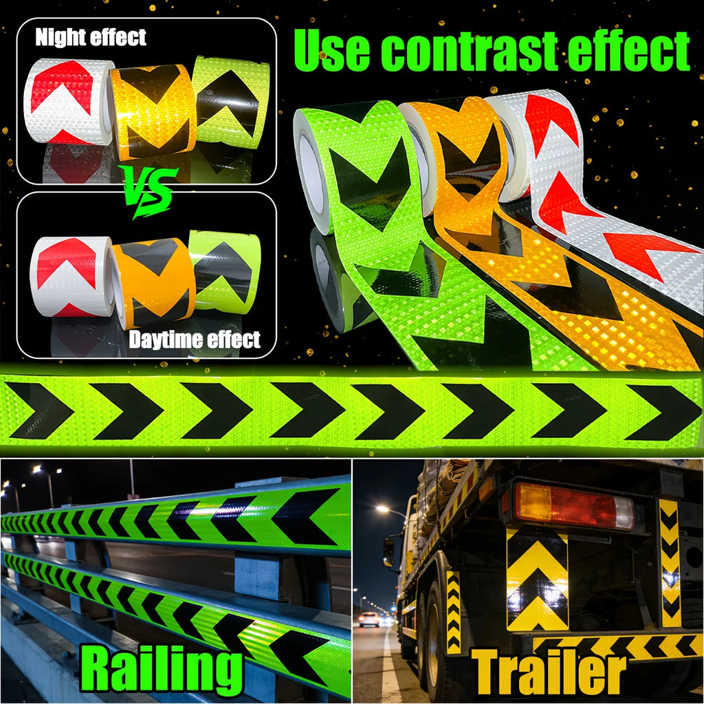 4Inch Waterproof Arrow Reflective Tape Safety Caution Warning Stickers Conspicuity Reflectors for DIY Car Truck Vehicle Warning Qme