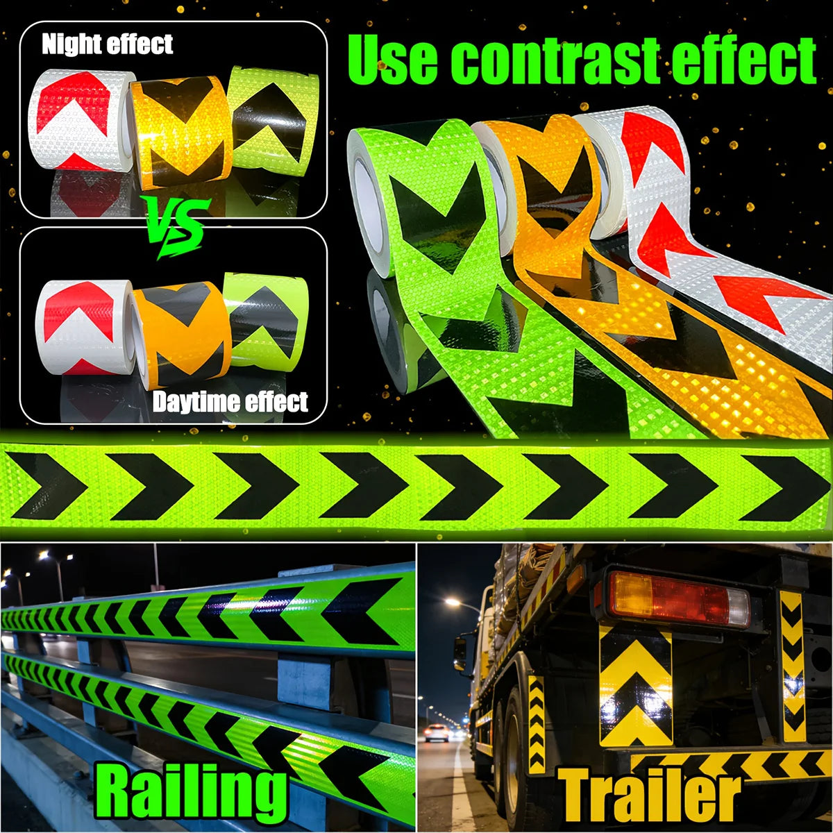 4Inch Waterproof Arrow Reflective Tape Safety Caution Warning Stickers Conspicuity Reflectors for DIY Car Truck Vehicle Warning Qme