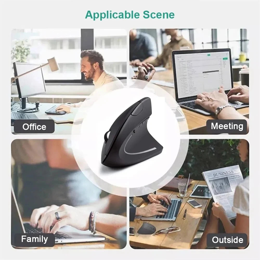 HOMEFISH Vertical Mouse Ergonomic 2.4GHz Wireless Optical Mice 3 Adjustable DPI 800/1200/1600 6 Buttons for Laptop PC Computer Qme
