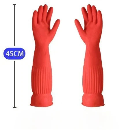 2PCS Cowhide Latex Gloves Household Kitchen Cleaning Acid Alkali Resistant Waterproof Rubber Dishes Washing Hand Protection Qme Red-non-fleece