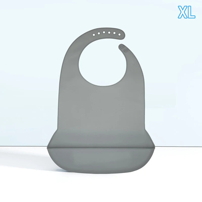 Silicone Bib Protector Waterproof Adult Mealtime Anti-oil Disability Qme XL Gray
