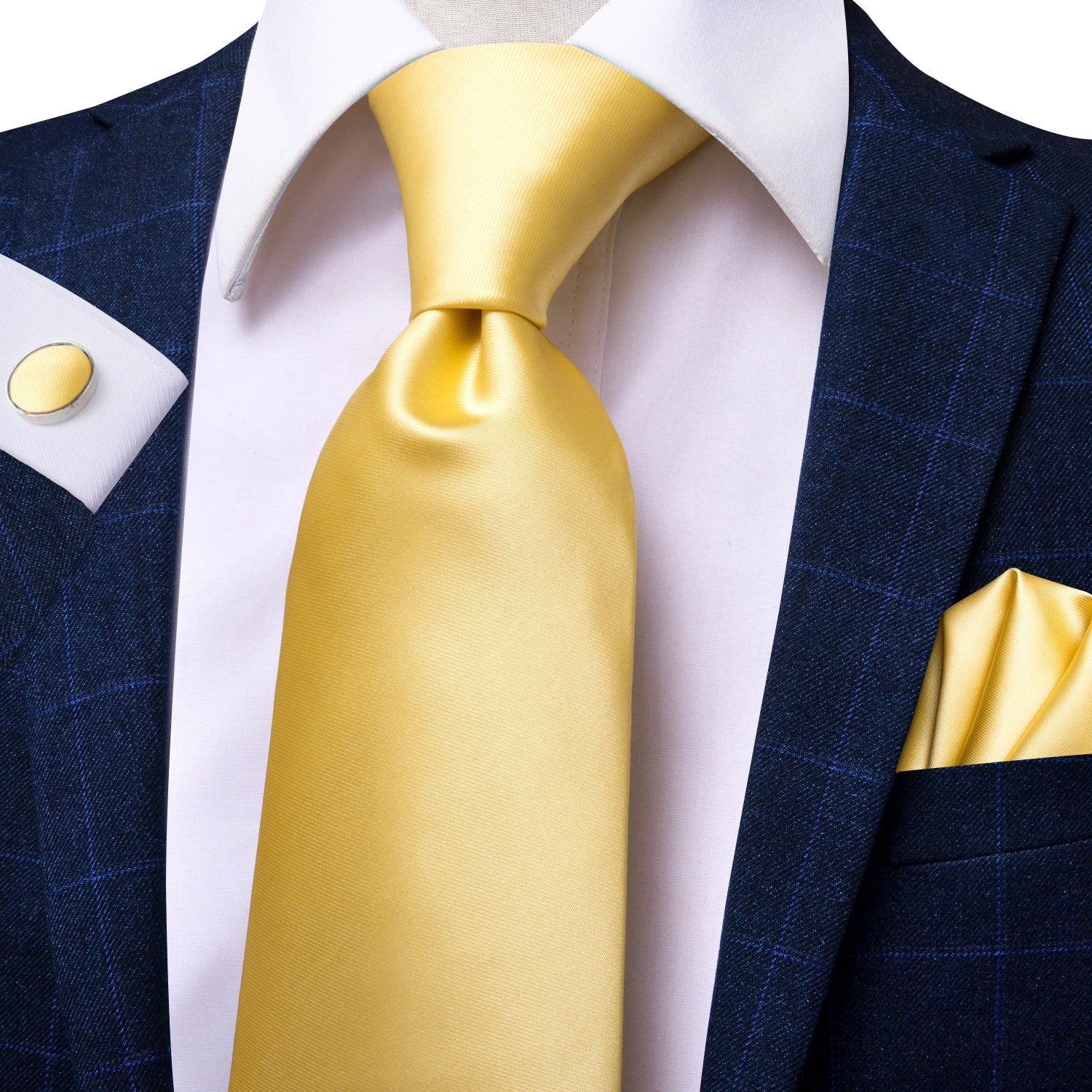 Designer Gold Solid Wedding Tie Men Handky Cufflink Striped Plaid