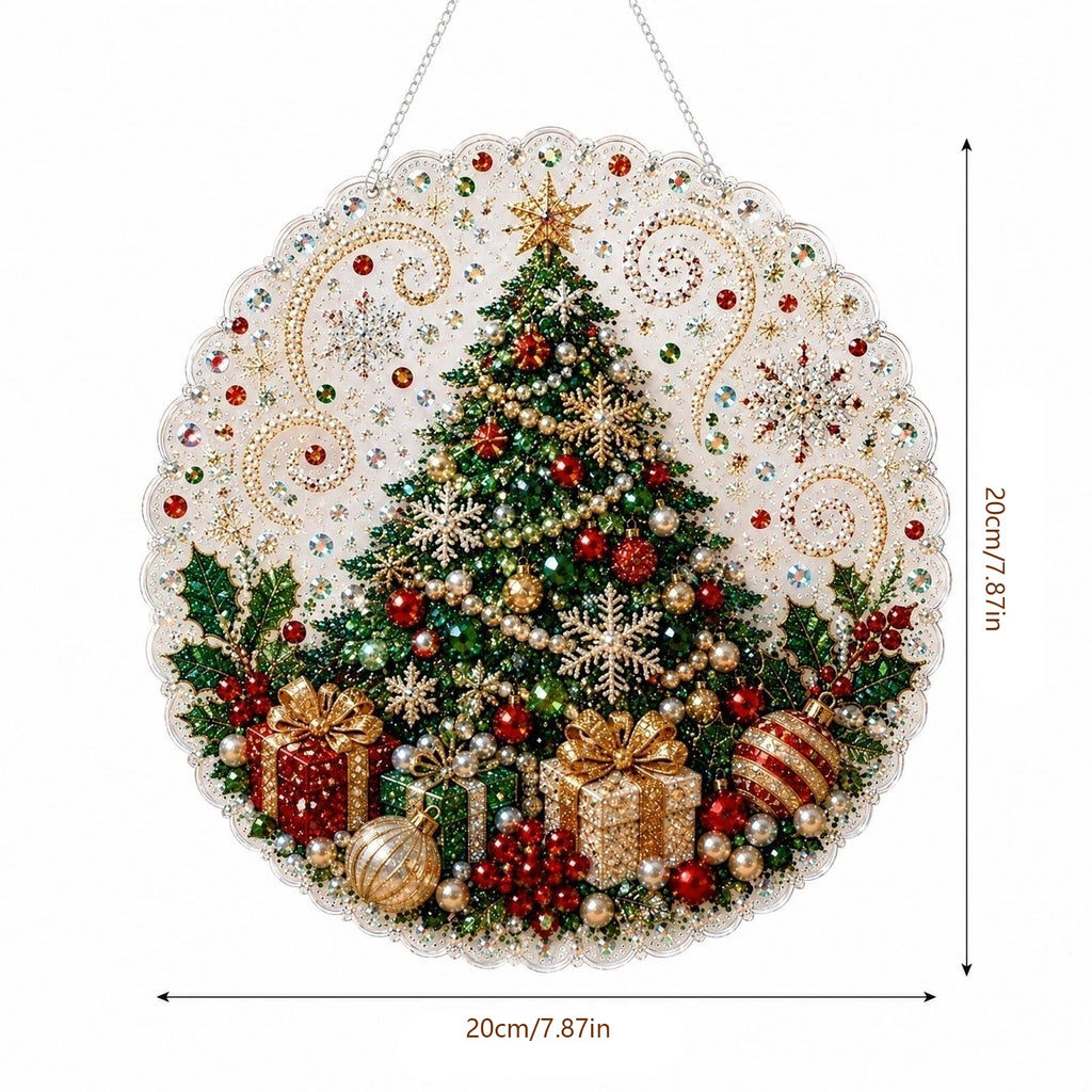 Christmas Scene Pearl and Diamond Hanging Handmade Material Kit DIY Set for Holiday Home Store Decor Creative Gift Qme