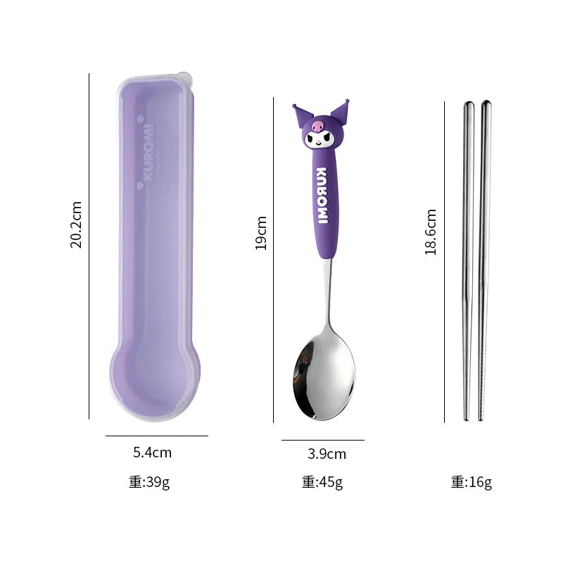 Hello Kitty Kuromi Spoon and Chopsticks Cute and Cartoon-Style Portable Cutlery Set Qme 1
