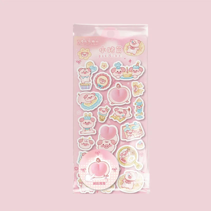 Cute Peach Squishy Foam Stickers, 3D Irregular Animal Puffy Decals for DIY Water Cup & Phone Case Decoration Qme pig