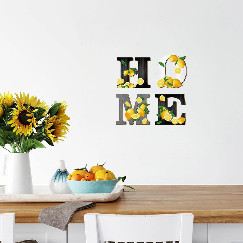 1 set of 2D lemon themed "HOME" letter wooden wall decoration, rustic style farmhouse wall warm decoration, home decoration Qme
