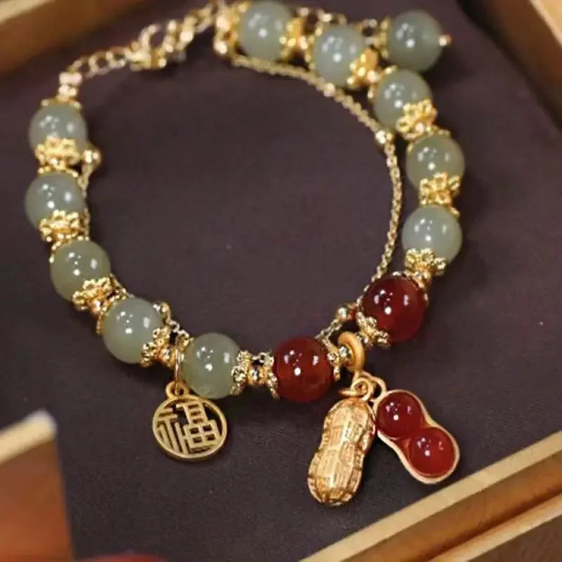 Fashion Creative Lucky Natural Hotan Jade Bracelet Vintage Light Luxury Handmade Jewelry Bracelet Chinese Style Jewelry Gift Qme 17