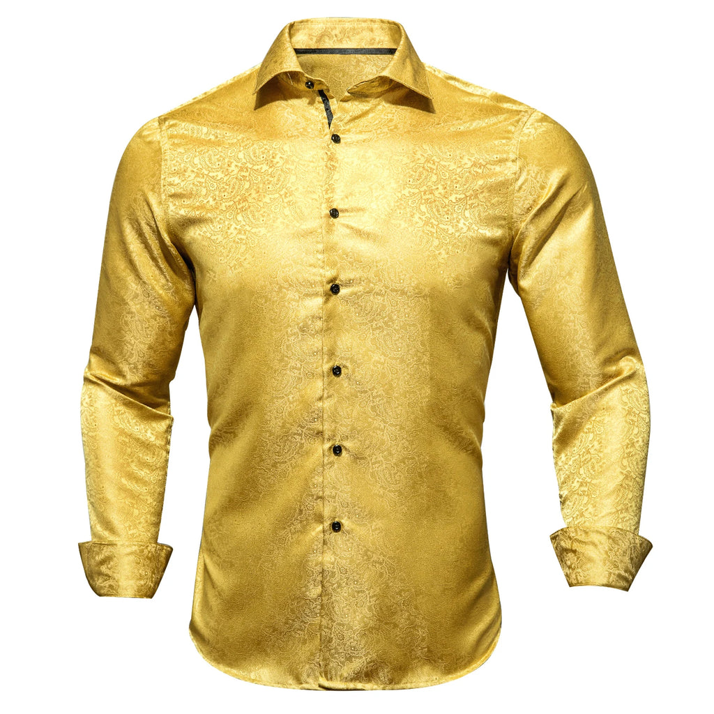 Single Paisley Long Sleeve Shirt Men, Gold or Purple or Black or Blue or Brown, Loose Button Collar Daily Casual Wear Qme CYDJ1008 2XL