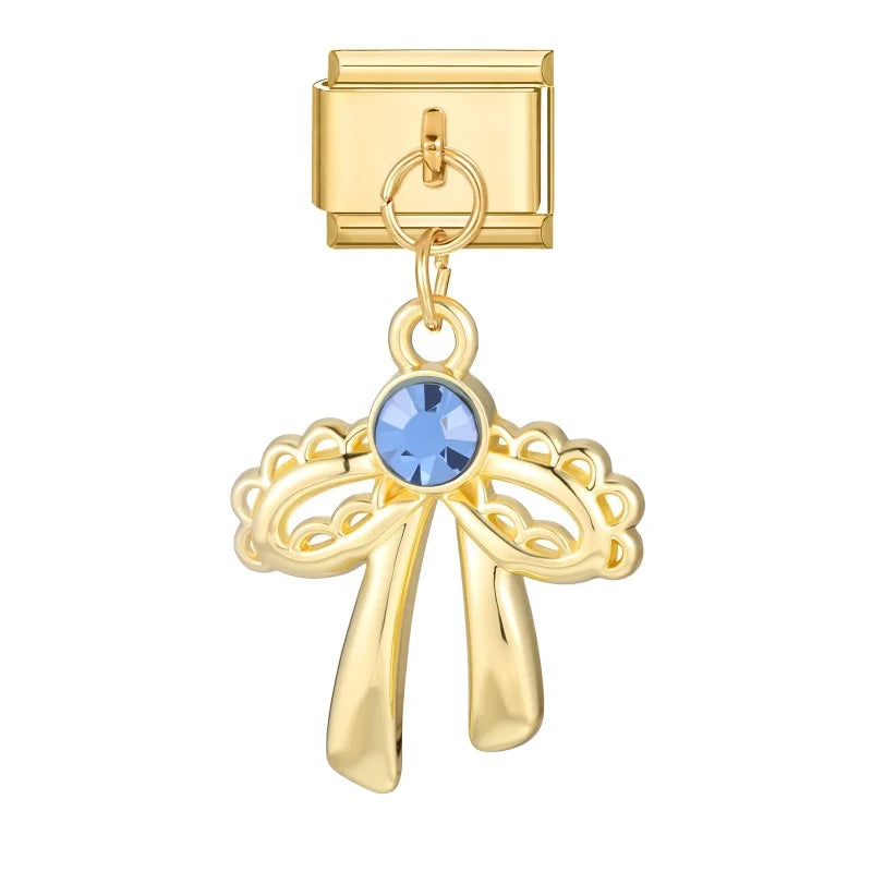 Fashion Flowers Rose Zircon Bowknot Butterfly Golden Italian Charm
