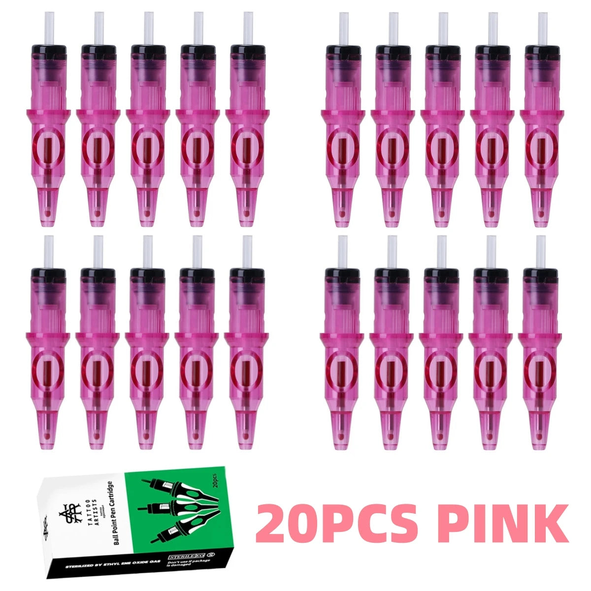 New Ball Point Pen Tattoo Cartridge Needles 5 Colors Practice Needles Drawing For Motor Tattoo Pen Grip Cartridge Supplies Qme 20PCS Pink