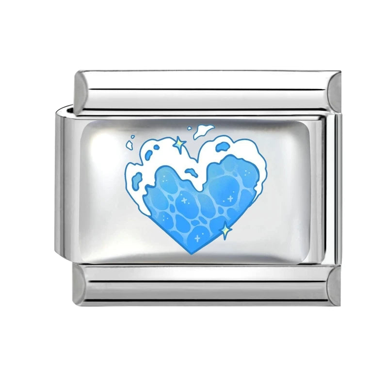 New 2026 Y2K Rainbow Heart Earth Blue Series Pattern Italian Charm Links Fit 9mm Stainless Steel Bracelet Jewelry DIY Making Qme Style 4