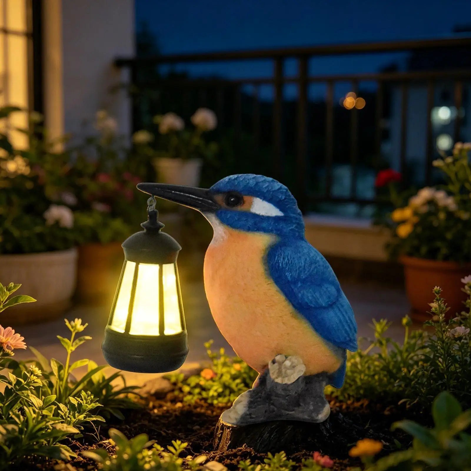 Solar Garden Statues Waterproof Resin Blue Kingfisher With Solar Lantern Outdoor Bird Figurine Light For Patio Lawn Pathway Qme