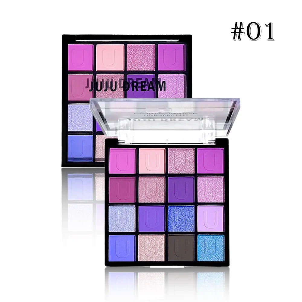 Glitter Matte Multi-finish Eyeshadow Palette 16-Color Red Green Qme Purple