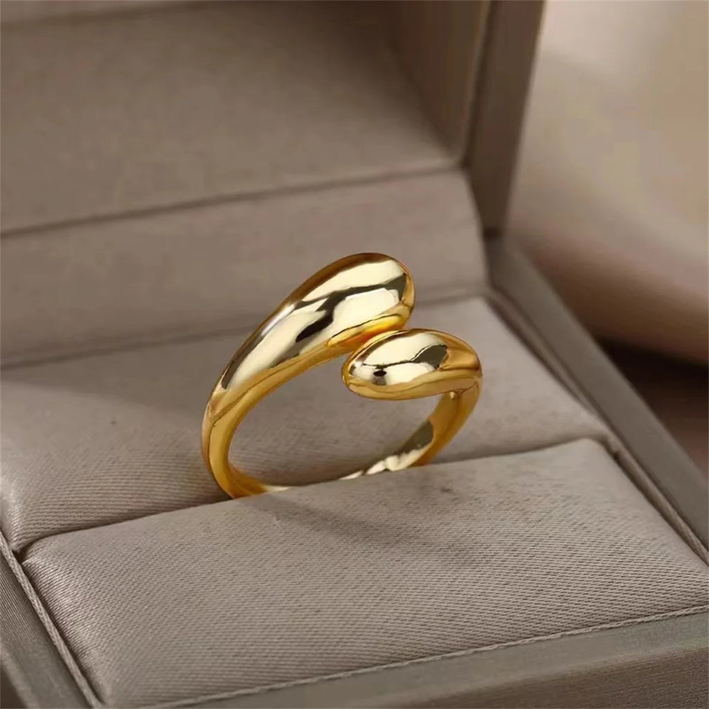 Fashion Simple Wave Ring Stainless Steel Women‘s Vintage Geometric Line Finger Rings Wedding Jewelry Gift for Lover Couple New Qme