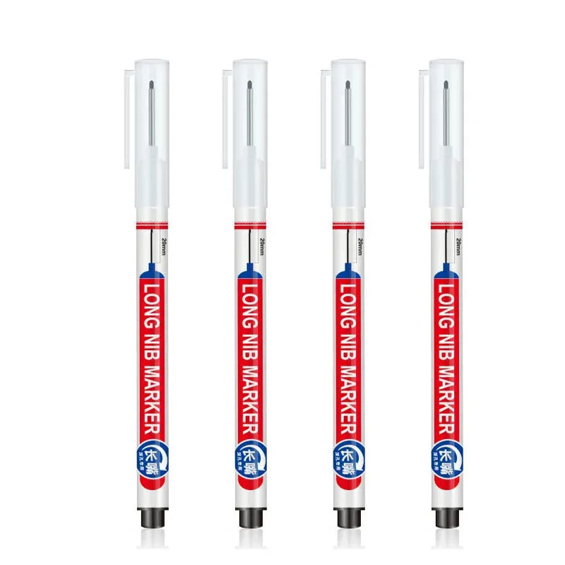 4Pcs/Set 20mm Deep Hole Long Nib Head Markers For Metal Perforating Pen Waterproof Bathroom Woodworking Decoration Multi-Purpose Qme 4 black