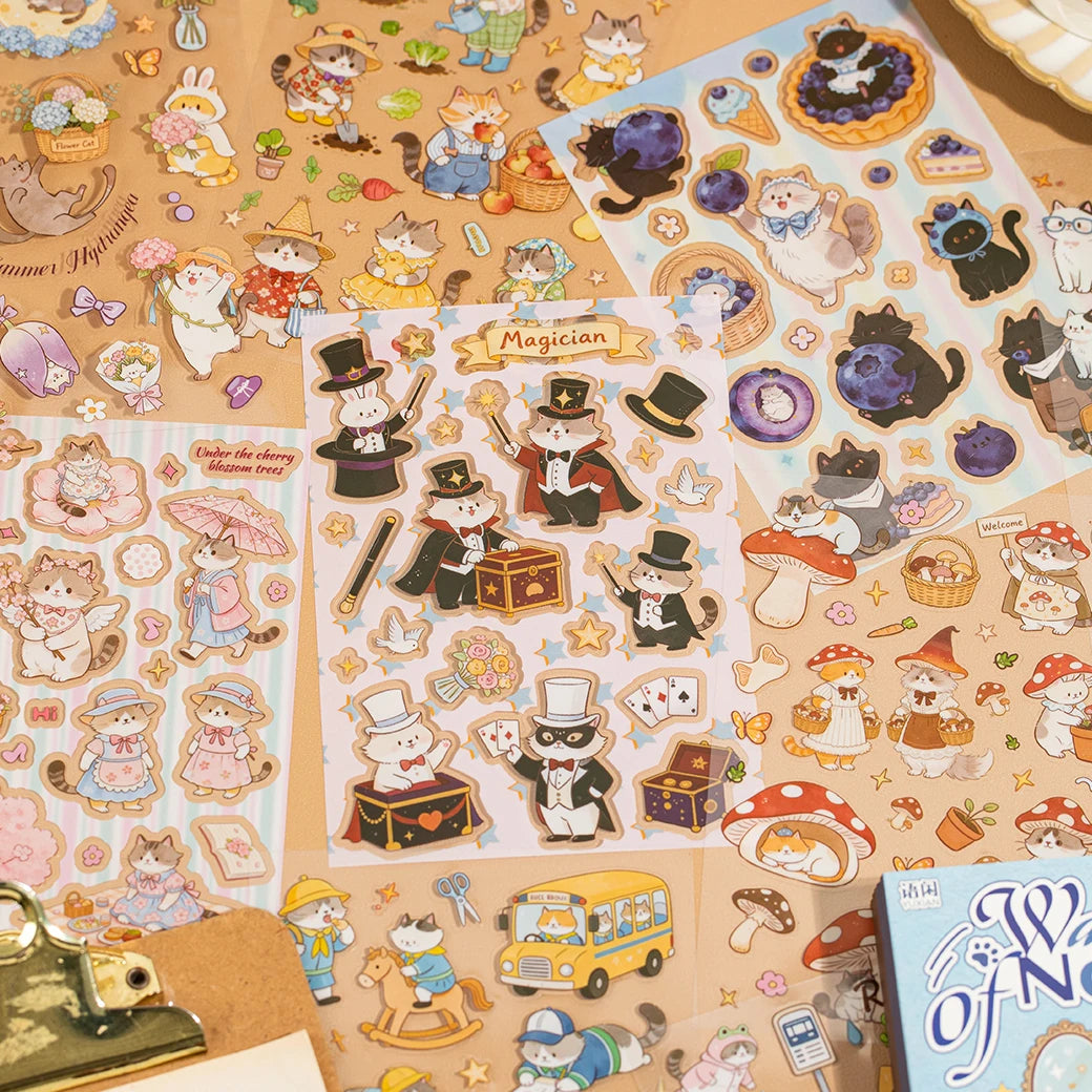 20Pcs Cute Cat Themed Die-Cut Stickers Book for DIY Flash Decorative Scrapbook Phone Case Collage Aesthetic Stationery Material Qme