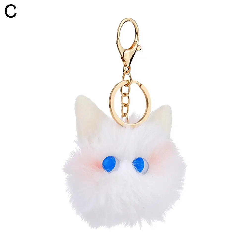 Black /White Plush Cat Keychain Kawaii Kitten Cartoon Keyring Ladies Girls Bag Pendant Hairball Keychain School Bag Key Chains Qme C