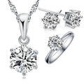 Hot Sale Woman Birthday Gift Wedding Jewelry Set 925 Sterling Silver Color Shiny Crystal Necklace Earring Ring Sets for Wedding Qme Resizable