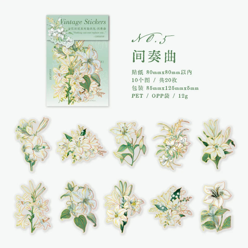 20 pcs/pack PET Plant Flowers Stickers aesthetic Stick Labels Decorative Scrapbooking material hand made Diy Supplies Qme E