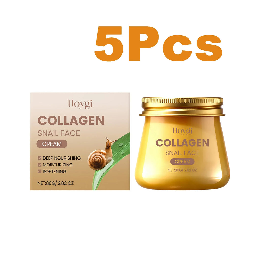 Snail Mucin Collagen Cream Anti Wrinkle Firming Hydrating Face Cream Improves Skin Elasticity & Texture Smoothing Face Skincare Qme 5 x 80g Boxed