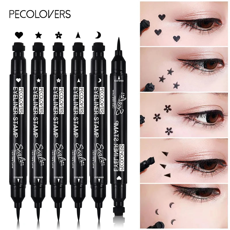 2 in1 Eyeliner Stamp Pencil Waterproof Easy Apply Natural Black Tone Qme