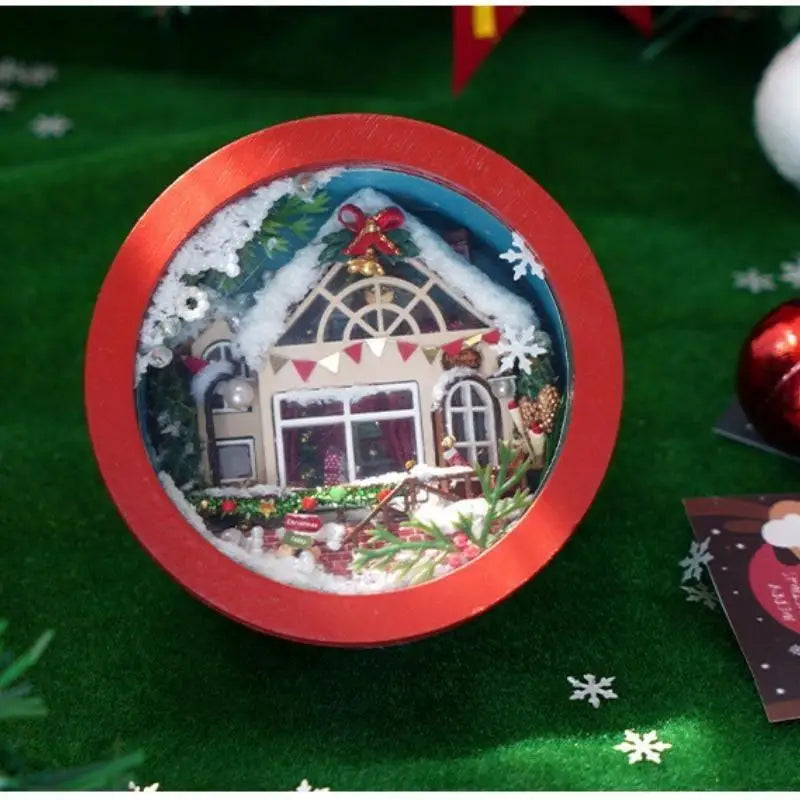 Wooden Christmas Cottage Toys DIY Mini House Decorations Home Holiday Qme