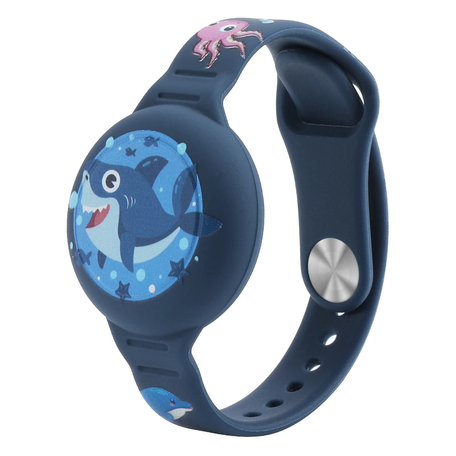 New Waterproof For Apple Airtag Holder Wristband Kids Silicone Case Bracelet Children For AirTags Case Watch Band Qme Dark Blue--