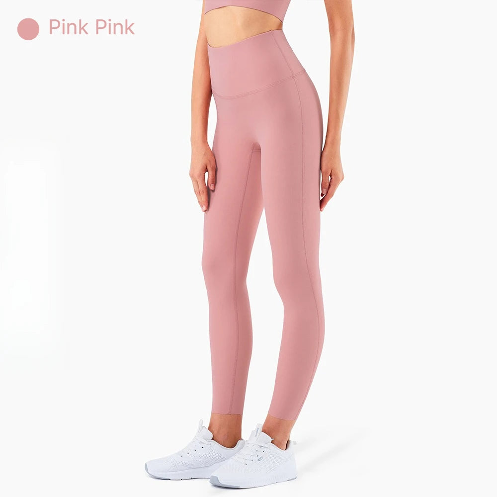 A Solid color yoga high waisted legs women's sports pants, hip lifting sports pants, fitness gym comprehensive training, jogging Qme Pink pink S