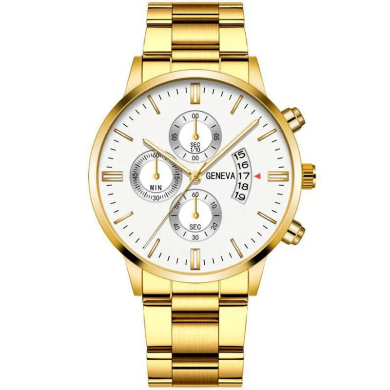 Vintage Quartz Men's Watch with Calendar - Elegant Stainless Steel Timepiece, Perfect Gift Qme WHITE