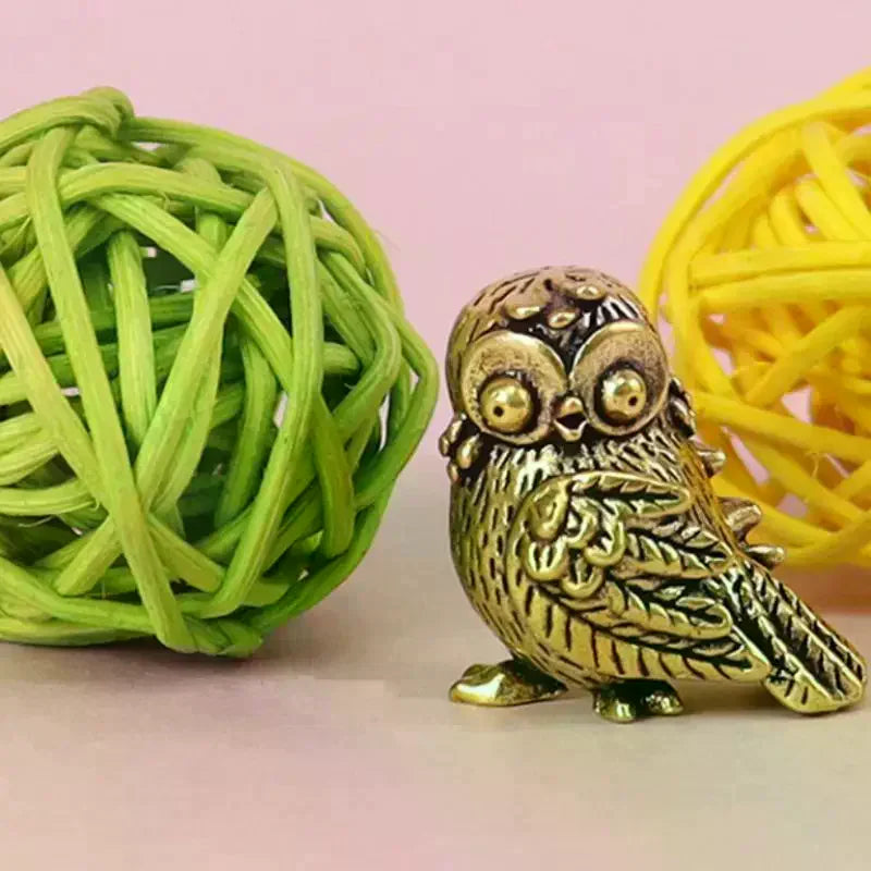 1Pcs Retro Bird Animal Figurines Mini Owl Statue Metal Brass Tea Pet Table Ornament Home Decoration Accessories Miniatures Craft Qme
