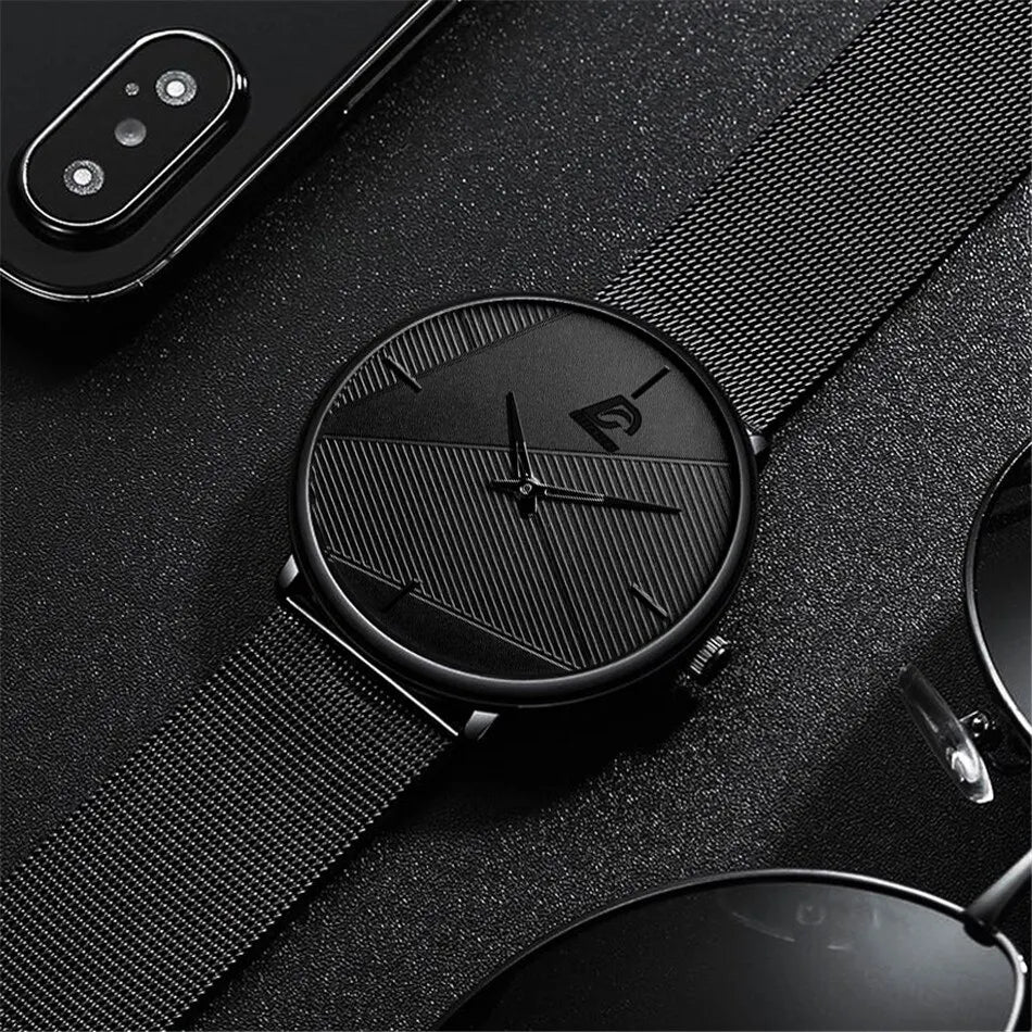 Men's Minimalist Quartz Watch Set, Simple, Business Mesh Belt,Men's Necklace, Bracelet, Bracelet Watch, Fashion, 3 Pieces Qme