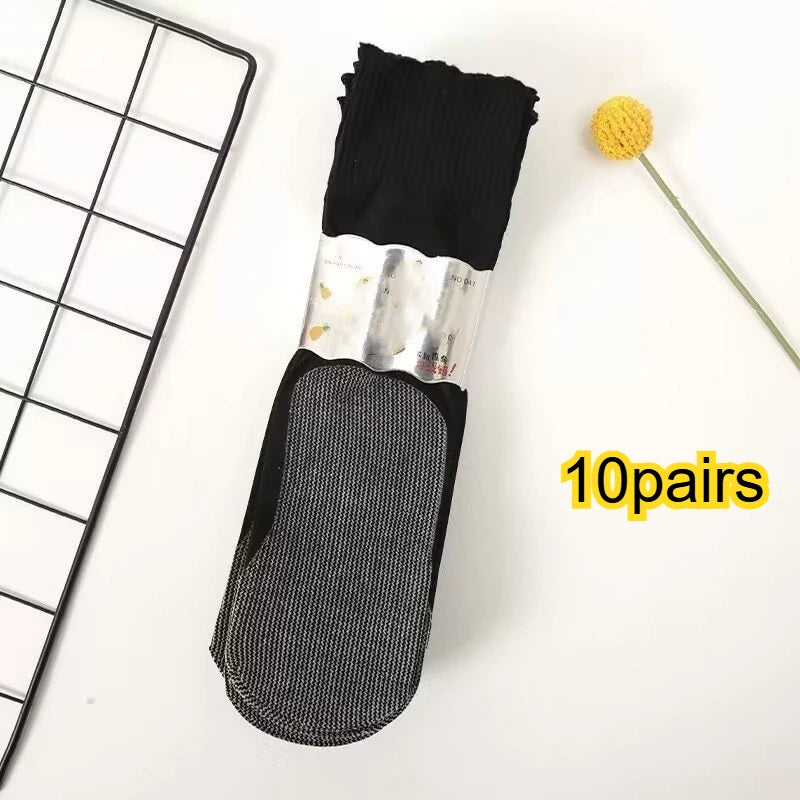 Women's Non-Binding Sheer Socks, 10 Pairs Breathable Thin Ankle Socks , Comfortable No-slip Summer Socks for Daily Wear Qme Black 10pairs One Size
