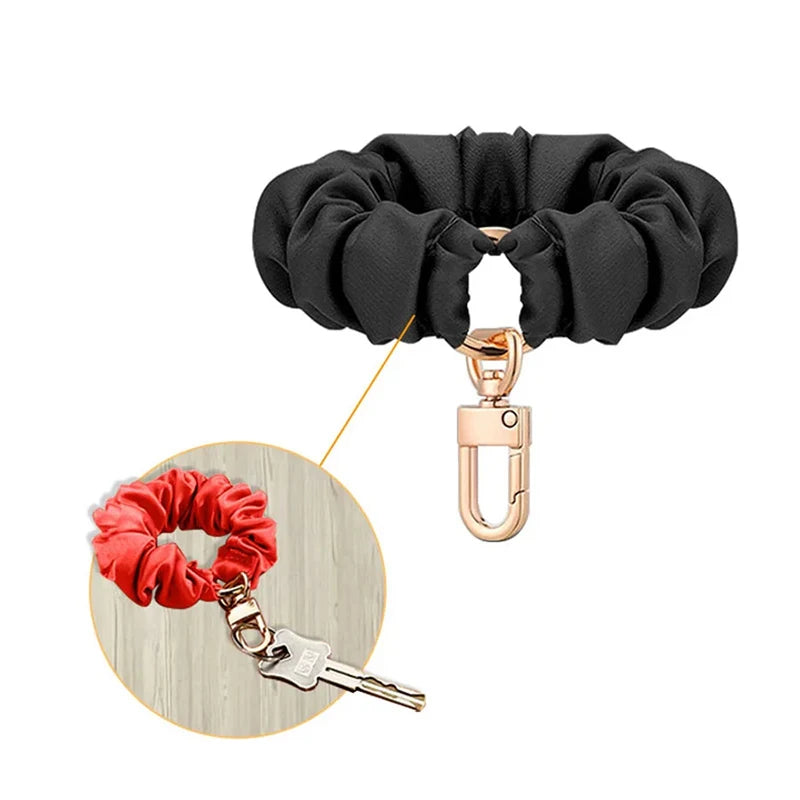 Adjustable Wristband Leather Scrunchie Keychain Sleek Keyring Qme