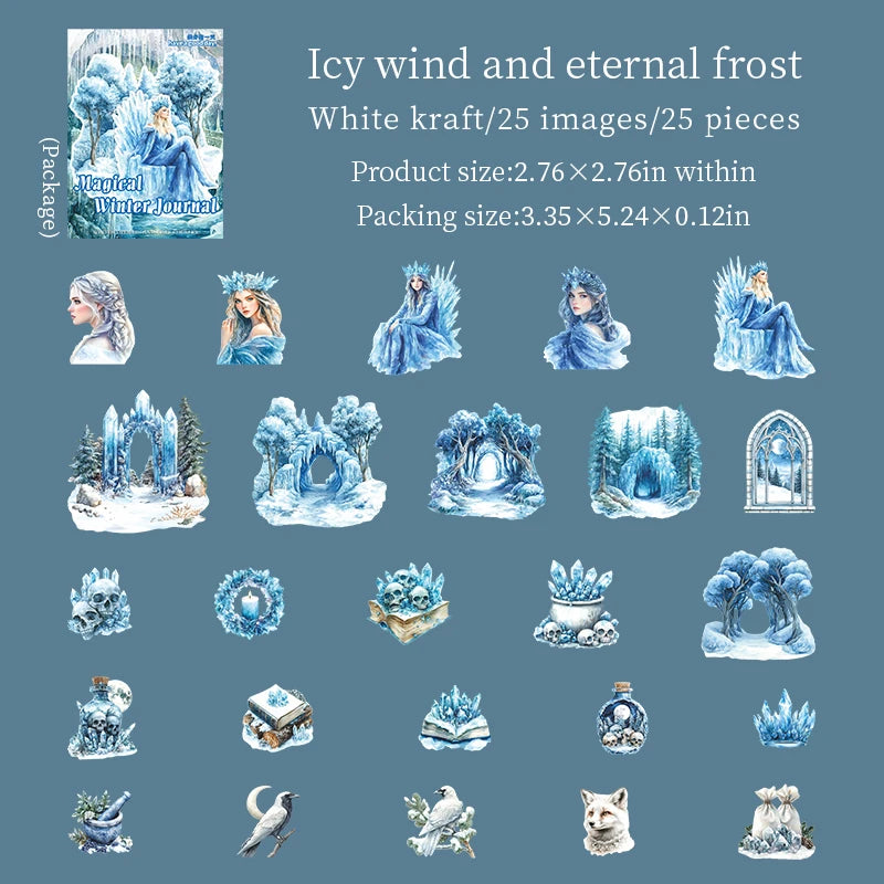 25 Sheets Magical Winter Theme Landscape Scenery Stickers for DIY Craft Scrapbook Guitar Phone Case Notebook Decoration Qme 4