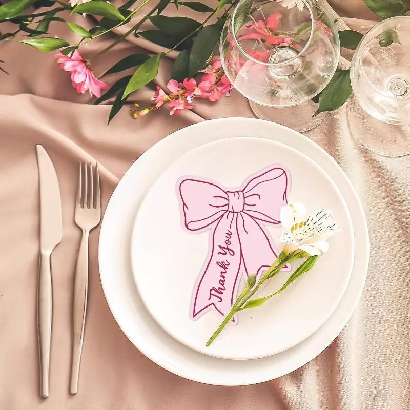 50pcs Bow DIY Handwritten Family Party Gift Card Child Birthday Gift Card Restaurant Business Mini Thank You Card Qme