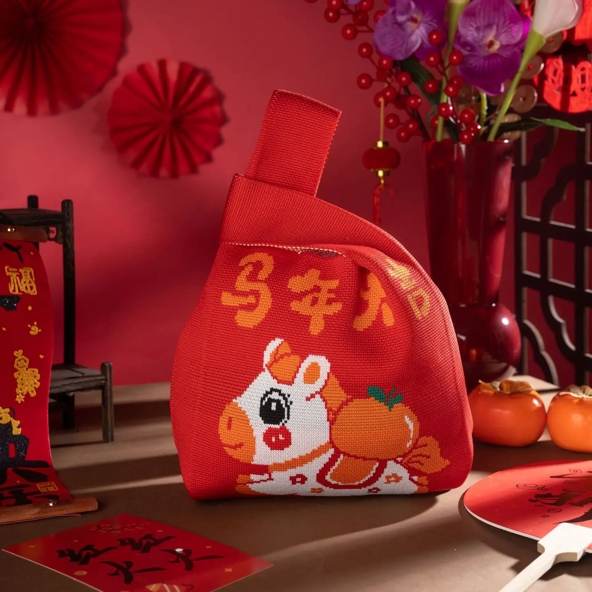 2026 Horse Year Cartoon Mascot Pony Knitted Bucket Bag Women Fashion