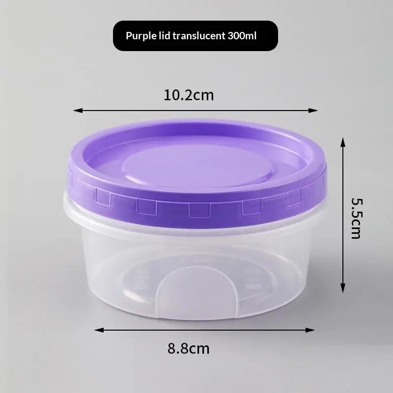 4Pcs Round Food Fresh Keeping Box Kitchen Refrigerator Storage Container Fruits Snacks Sealed Jar Microwave Heating Food Storage Qme 300ML Purple