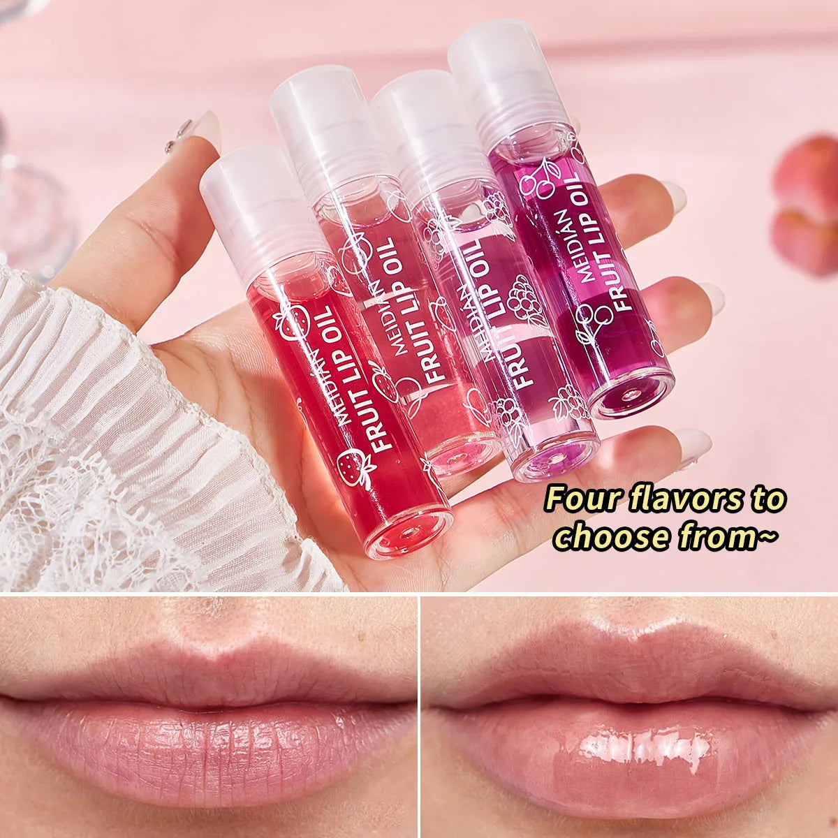 4-Piece Lip Oil Fruity Long-lasting Moisturizing Gentle Qme